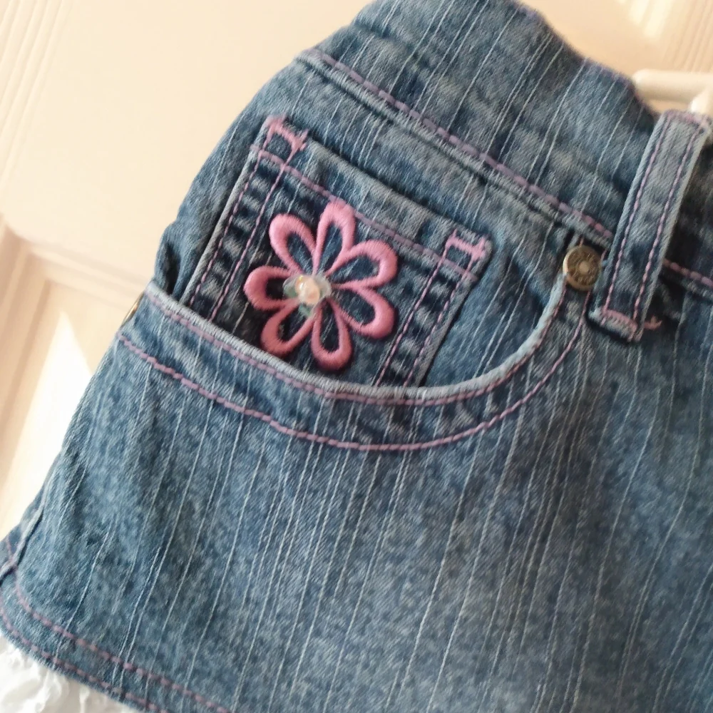 🦋HP! Vintage | Girls Denim & Eyelet Ruffle Tier Skirt Size 6